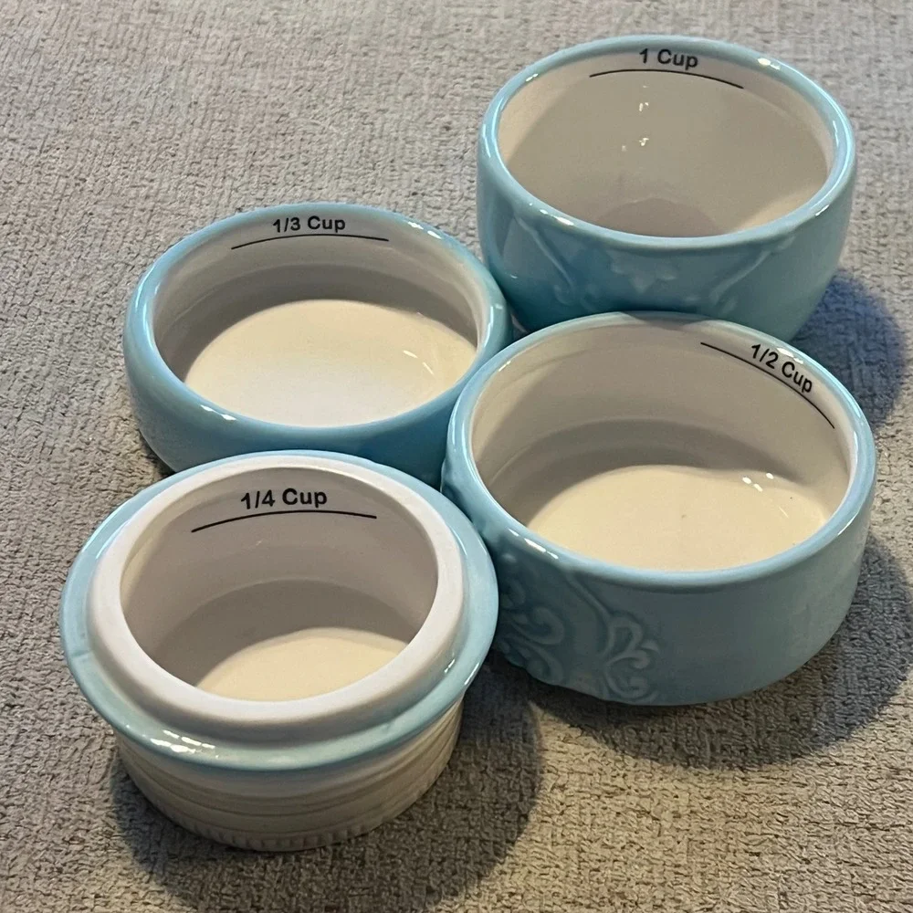 Young's Inc Light Blue Ceramic Mason Jar Utensil Holder and Measuring Cup Set